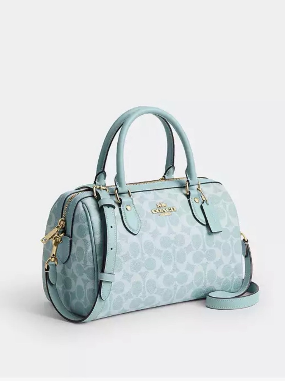 Coach Rowan Light Blue Signature Satchel with Gold Hardware - Picture 6 of 10
